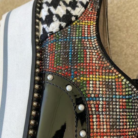 Betsey Johnson Marti Black Multi Chunky Platform Creeper Lace Up Jeweled Shoe 8 - Picture 7 of 13